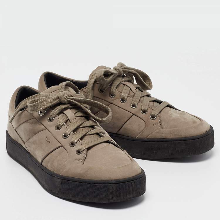 Pre Owned Santoni Grey Nubuck Leather Low Top Sneakers Size 40