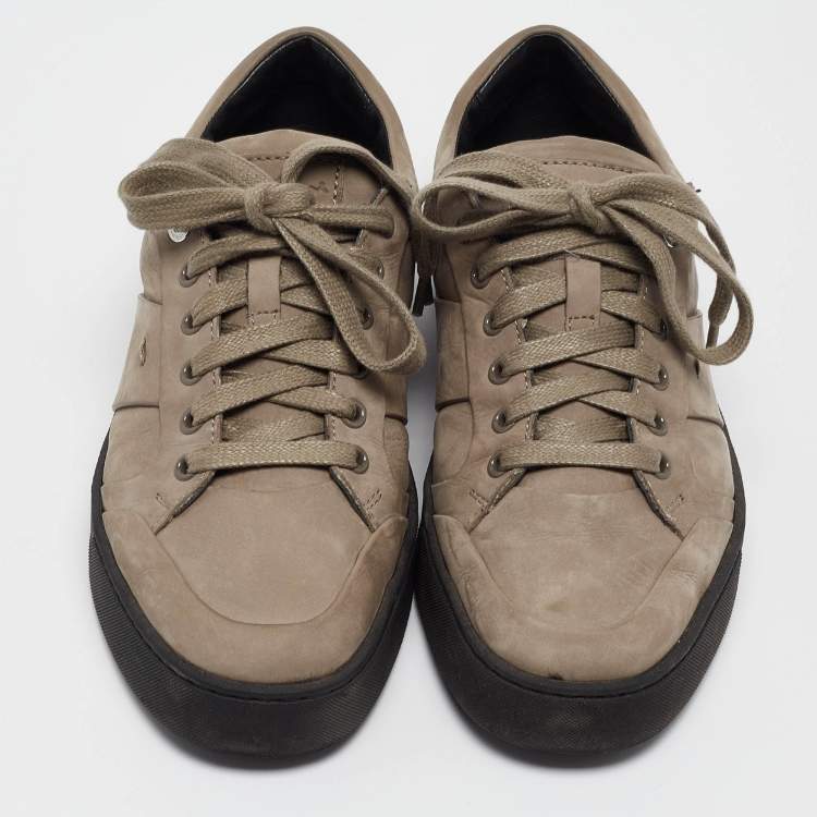 Pre Owned Santoni Grey Nubuck Leather Low Top Sneakers Size 40
