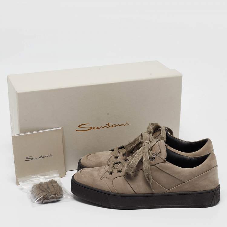 Pre Owned Santoni Grey Nubuck Leather Low Top Sneakers Size 40