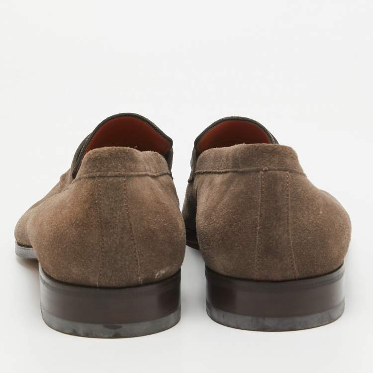 Pre Owned Santoni Brown Suede Penny Slip On Loafers Size 43.5