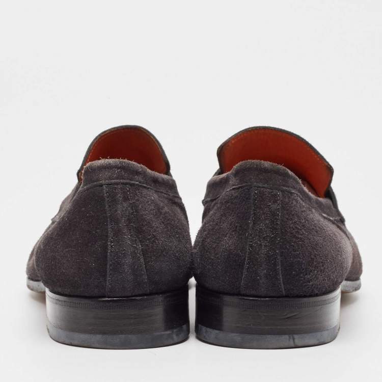 Pre Owned Santoni Grey Suede Penny Slip On Loafers Size 43.5