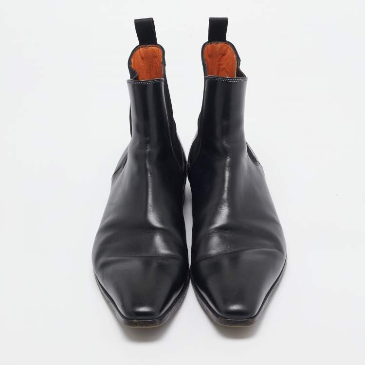 Pre Owned Santoni Black Leather Ankle Boots Size 43