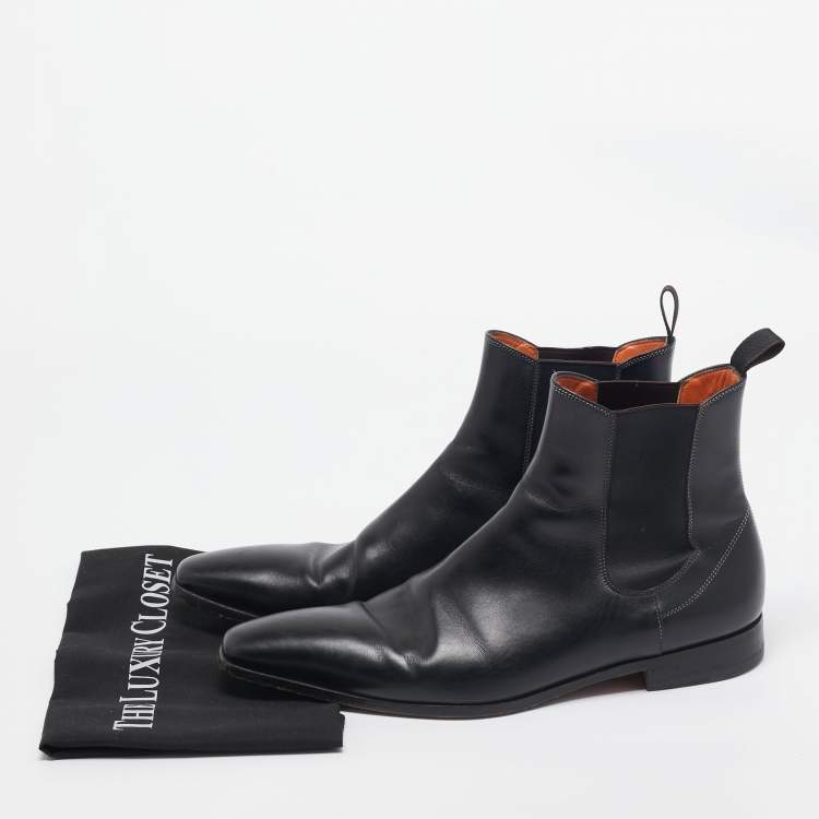 Pre Owned Santoni Black Leather Ankle Boots Size 43