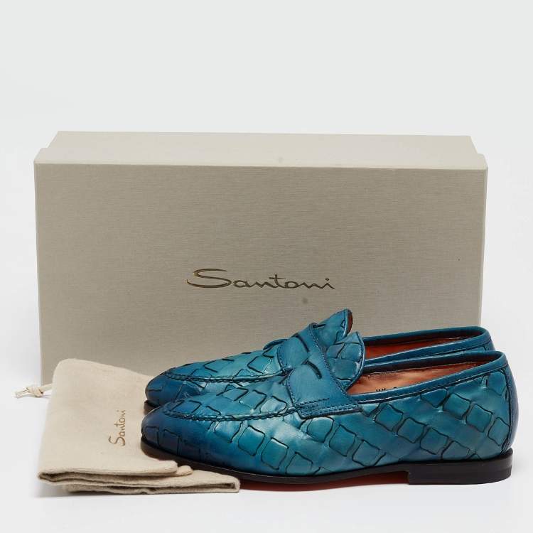 Pre Owned Santoni Two Tone Woven Leather Doting Loafers Size 39