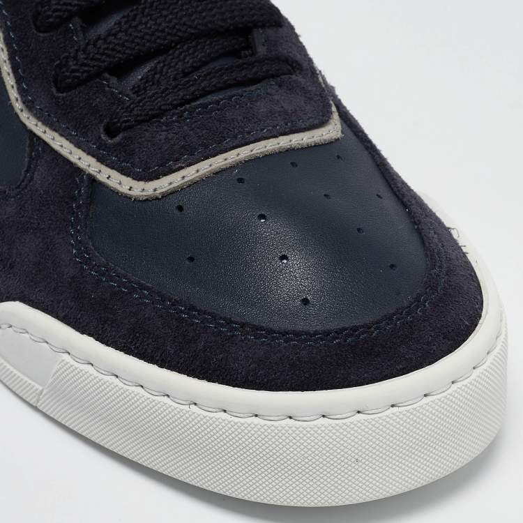 Pre Owned Santoni Navy Blue Suede and Leather Lace Up Sneakers Size 39