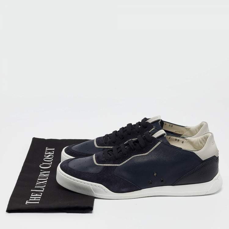 Pre Owned Santoni Navy Blue Suede and Leather Lace Up Sneakers Size 39