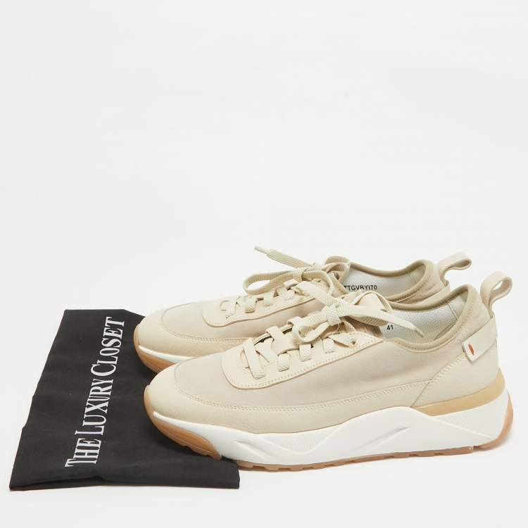 Pre Owned Santoni Beige Leather and Suede Low Top Sneakers Size 41