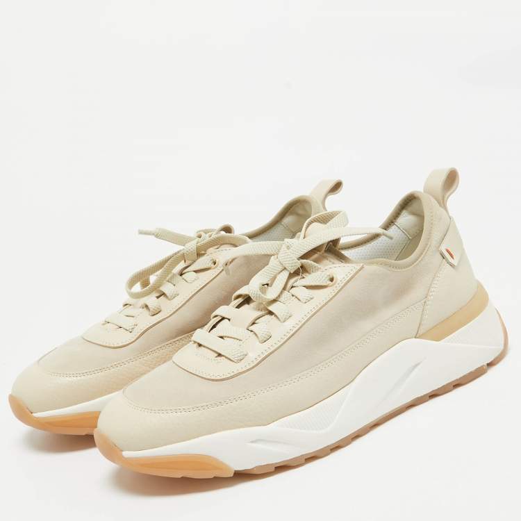 Pre Owned Santoni Beige Leather and Suede Low Top Sneakers Size 41