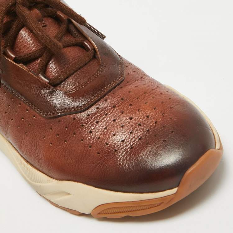 Pre Owned Santoni Brown Ombre Leather Low Top Sneakers Size 41