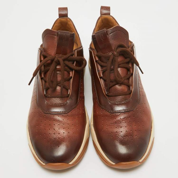Pre Owned Santoni Brown Ombre Leather Low Top Sneakers Size 41