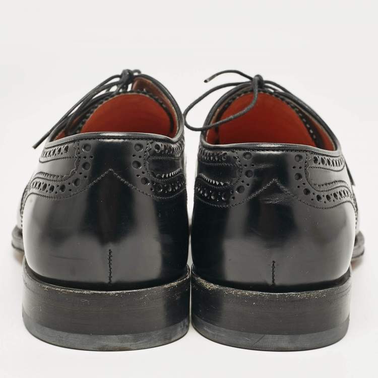 Pre Owned Santoni Black Leather Lace Up Oxfords Size 42