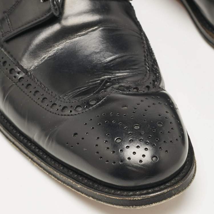 Pre Owned Santoni Black Leather Lace Up Oxfords Size 42