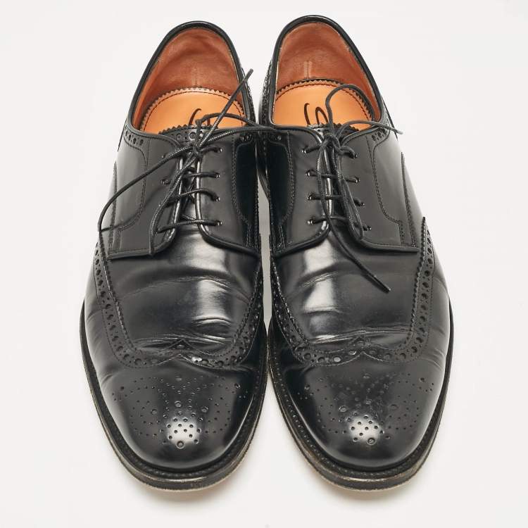 Pre Owned Santoni Black Leather Lace Up Oxfords Size 42