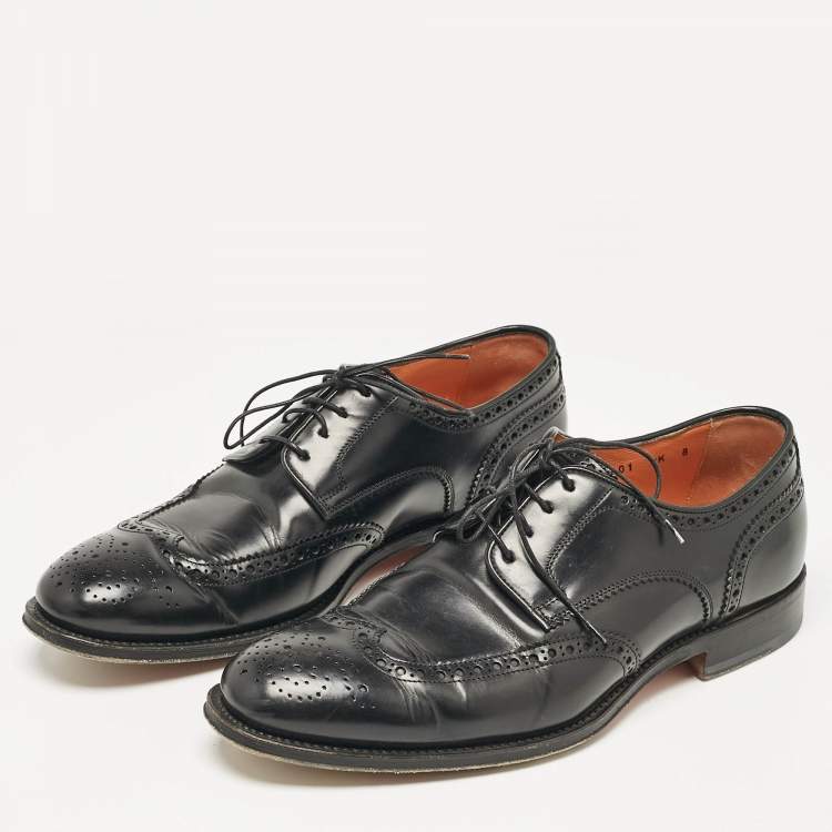 Pre Owned Santoni Black Leather Lace Up Oxfords Size 42