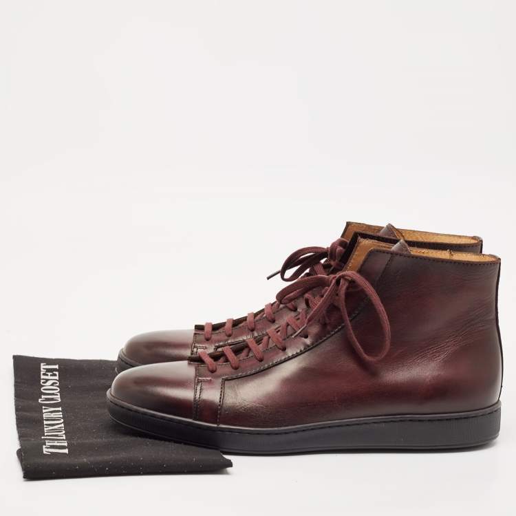 Pre Owned Santoni Burgundy Ombre Leather High Top Sneakers Size 44