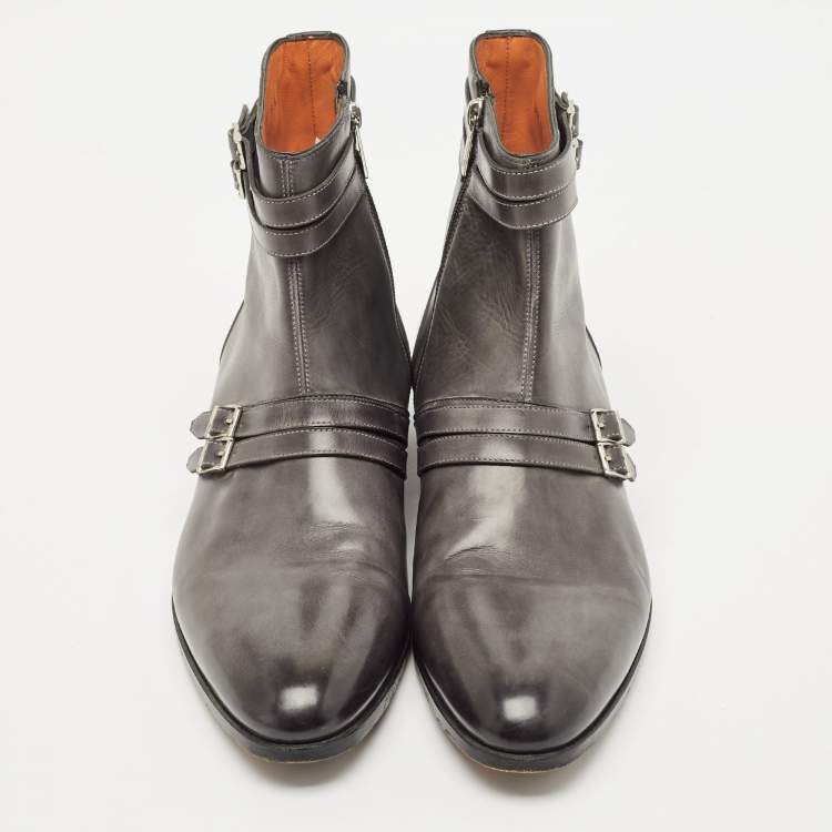 Pre Owned Santoni Grey Ombre Leather Ankle Boots Size 44