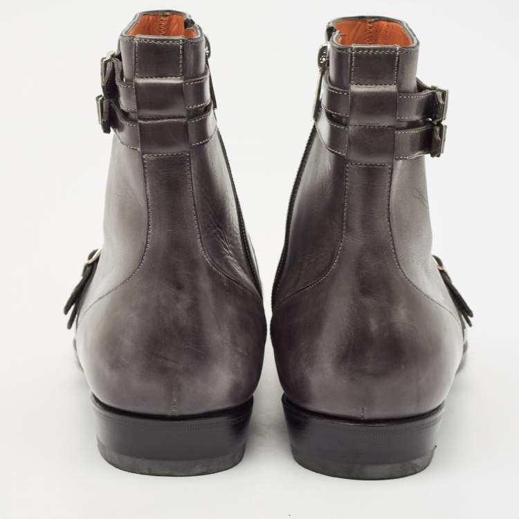 Pre Owned Santoni Grey Ombre Leather Ankle Boots Size 44