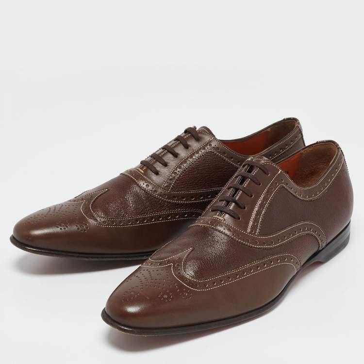 Pre Owned Santoni Brown Leather Brogues  Lace Up Oxford Size 42.5