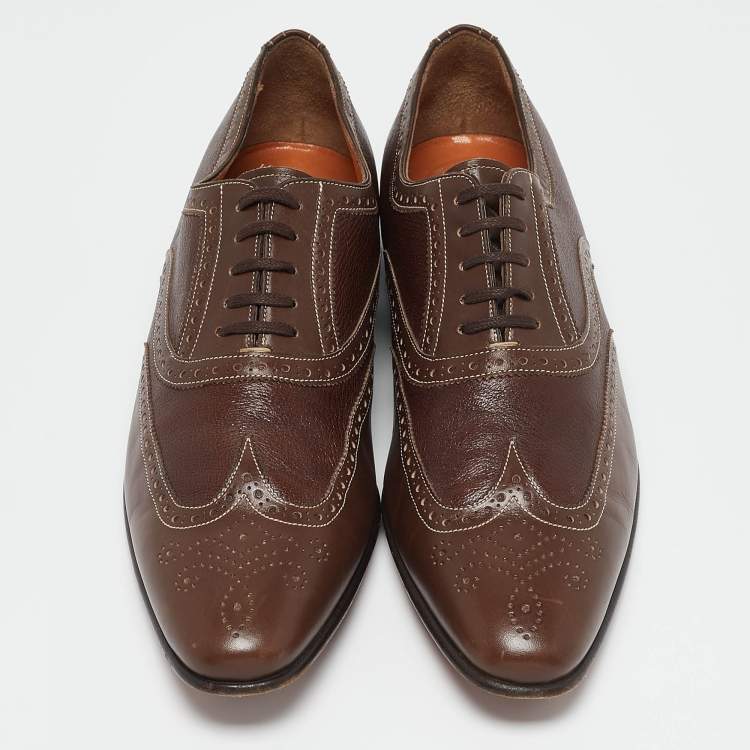 Pre Owned Santoni Brown Leather Brogues  Lace Up Oxford Size 42.5
