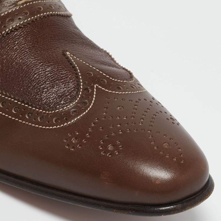Pre Owned Santoni Brown Leather Brogues  Lace Up Oxford Size 42.5