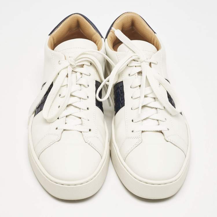 Pre Owned Santoni White/Navy Blue Leather Donni Lace Up Sneakers Size 42