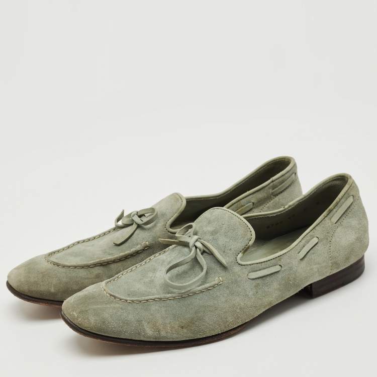 Pre Owned Santoni Blue Suede Slip On Loafers Size 40