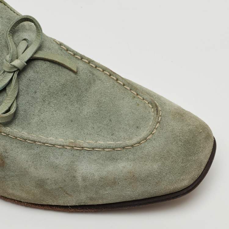 Pre Owned Santoni Blue Suede Slip On Loafers Size 40