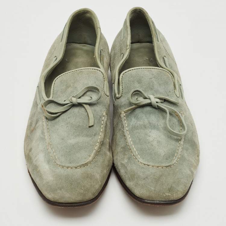 Pre Owned Santoni Blue Suede Slip On Loafers Size 40