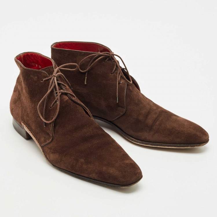 Pre Owned Santoni Brown Suede Lace-Up Desert Boots Size 41.5