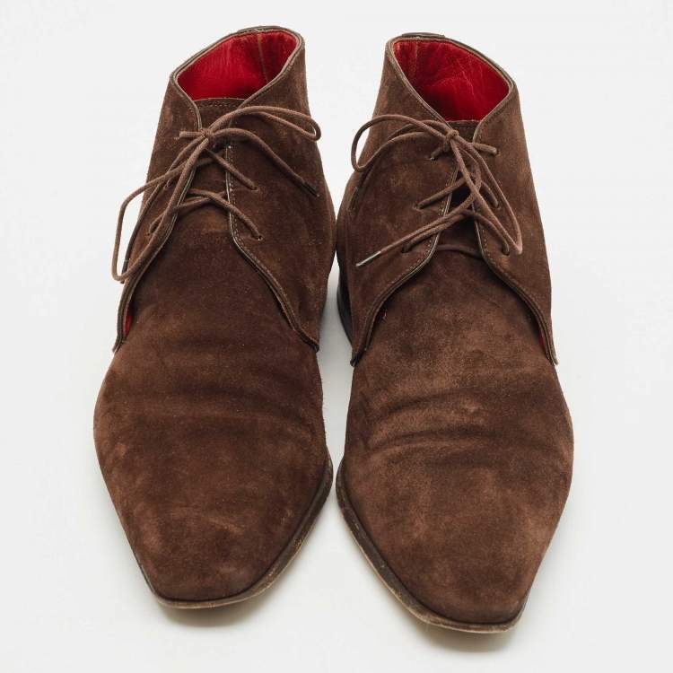 Pre Owned Santoni Brown Suede Lace-Up Desert Boots Size 41.5