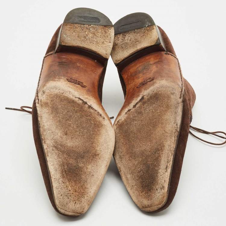 Pre Owned Santoni Brown Suede Lace-Up Desert Boots Size 41.5