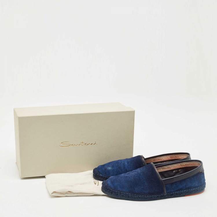 مملوكة مسبقًا Santoni Blue Denim Slip On Espadrille Flats Size 44