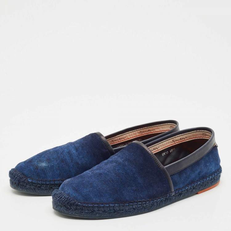 مملوكة مسبقًا Santoni Blue Denim Slip On Espadrille Flats Size 44