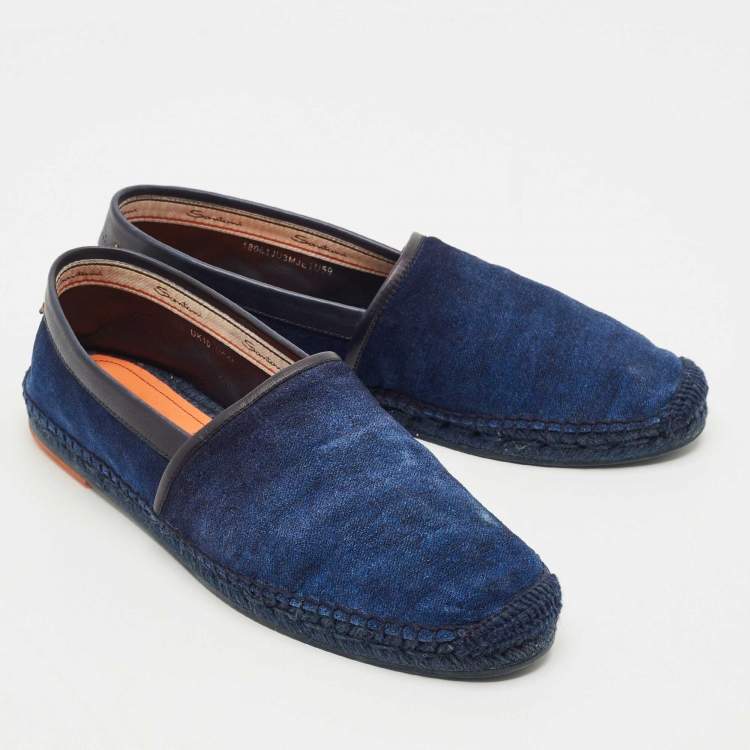 مملوكة مسبقًا Santoni Blue Denim Slip On Espadrille Flats Size 44