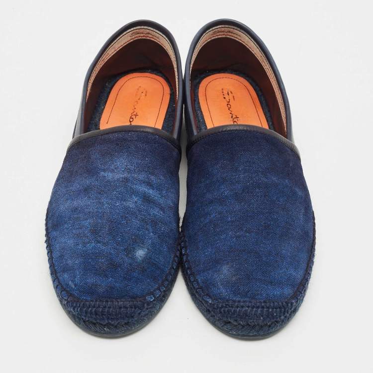 مملوكة مسبقًا Santoni Blue Denim Slip On Espadrille Flats Size 44
