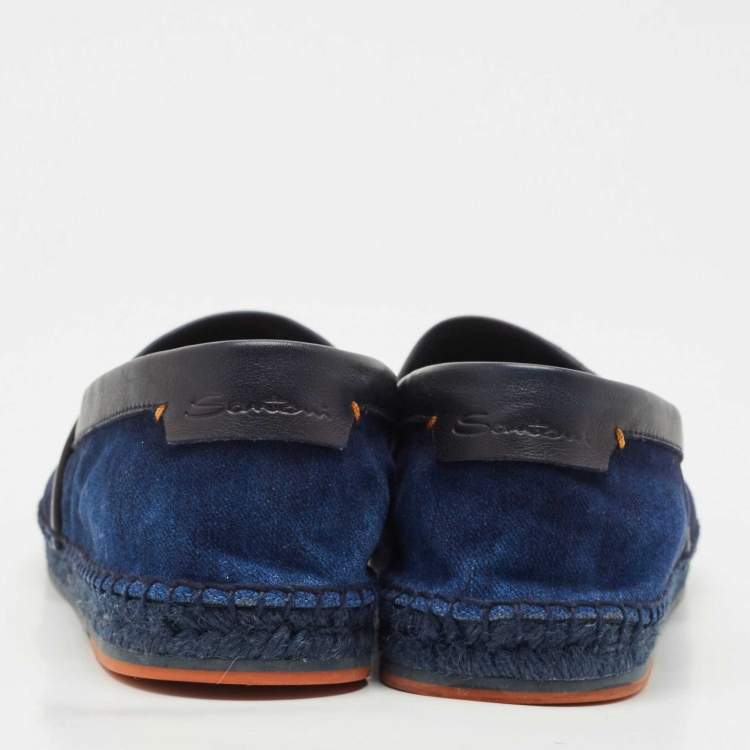 مملوكة مسبقًا Santoni Blue Denim Slip On Espadrille Flats Size 44