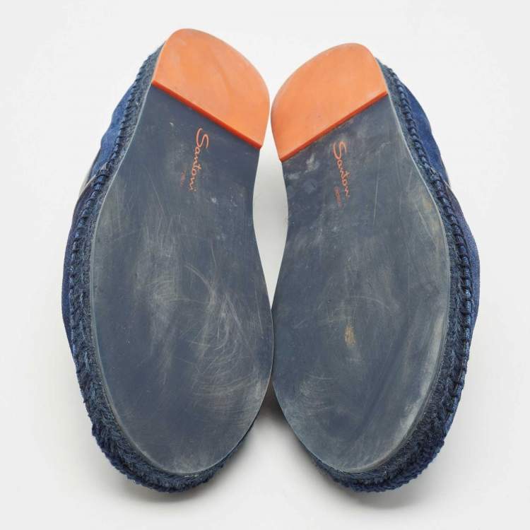مملوكة مسبقًا Santoni Blue Denim Slip On Espadrille Flats Size 44