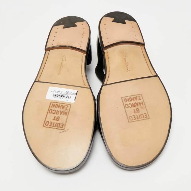 Pre Owned Santoni Black Leather Buckle Strap Flat Sandals Size 44