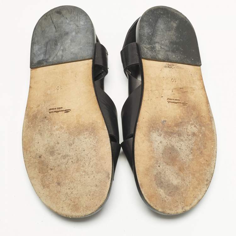 Pre Owned Santoni Black Leather Crisscross Flat Sandals Size 44