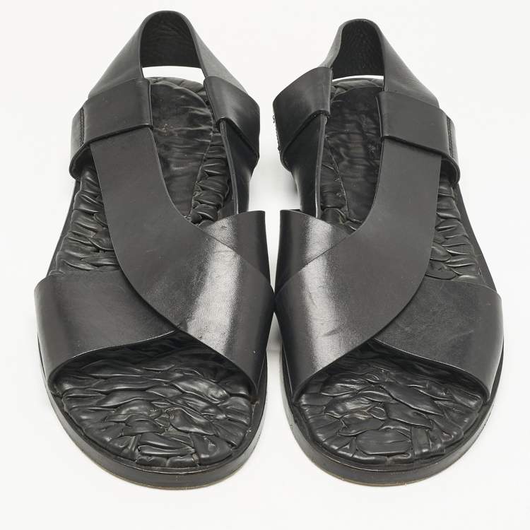 Pre Owned Santoni Black Leather Crisscross Flat Sandals Size 44