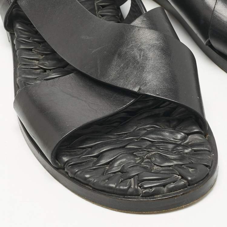 Pre Owned Santoni Black Leather Crisscross Flat Sandals Size 44