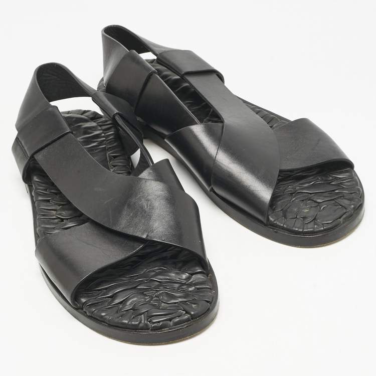 Pre Owned Santoni Black Leather Crisscross Flat Sandals Size 44