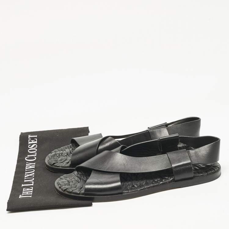 Pre Owned Santoni Black Leather Crisscross Flat Sandals Size 44