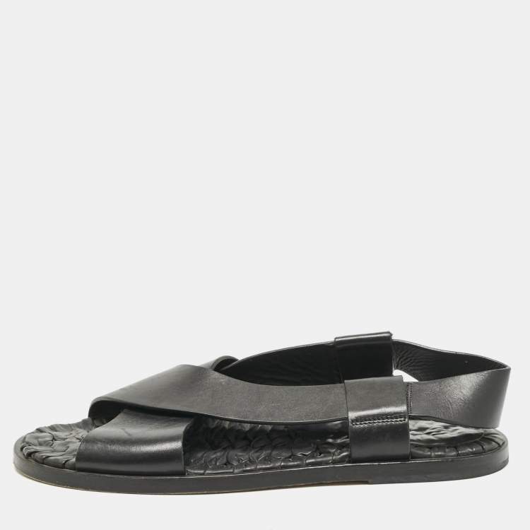 Pre Owned Santoni Black Leather Crisscross Flat Sandals Size 44