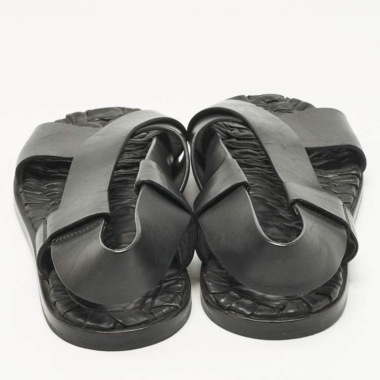 Pre Owned Santoni Black Leather Crisscross Flat Sandals Size 44