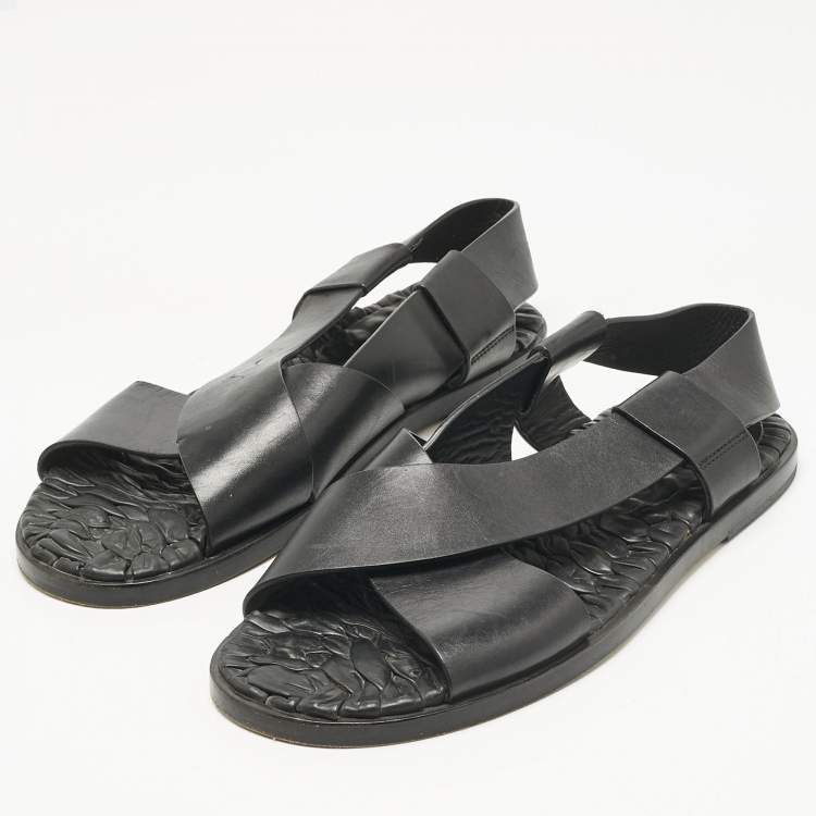 Pre Owned Santoni Black Leather Crisscross Flat Sandals Size 44