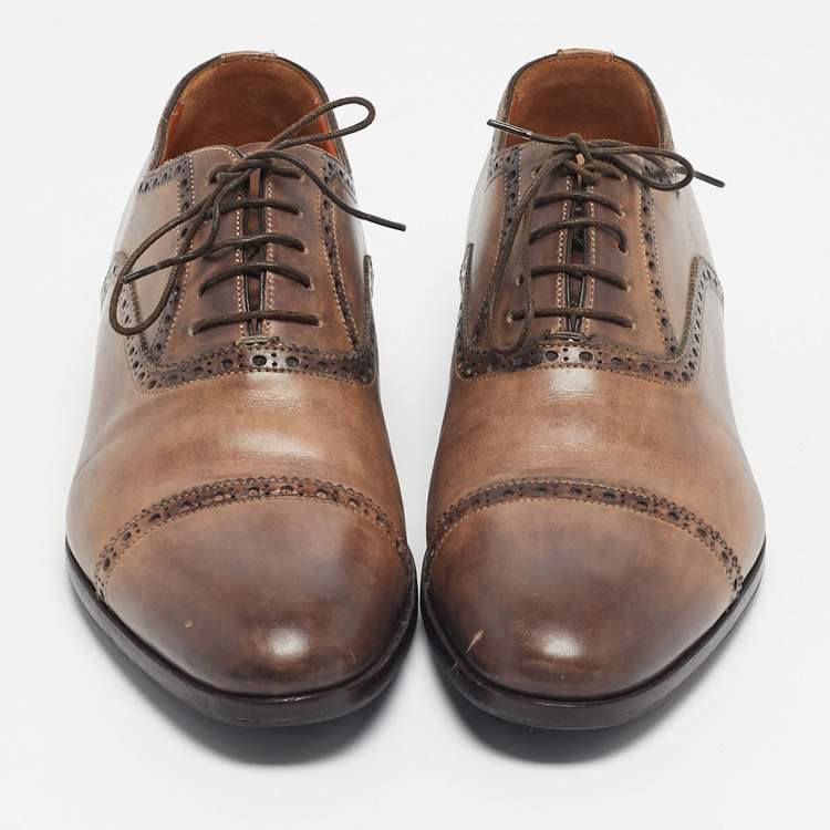 Pre Owned Santoni Brown Leather Brogues  Lace Up Oxford Size 43
