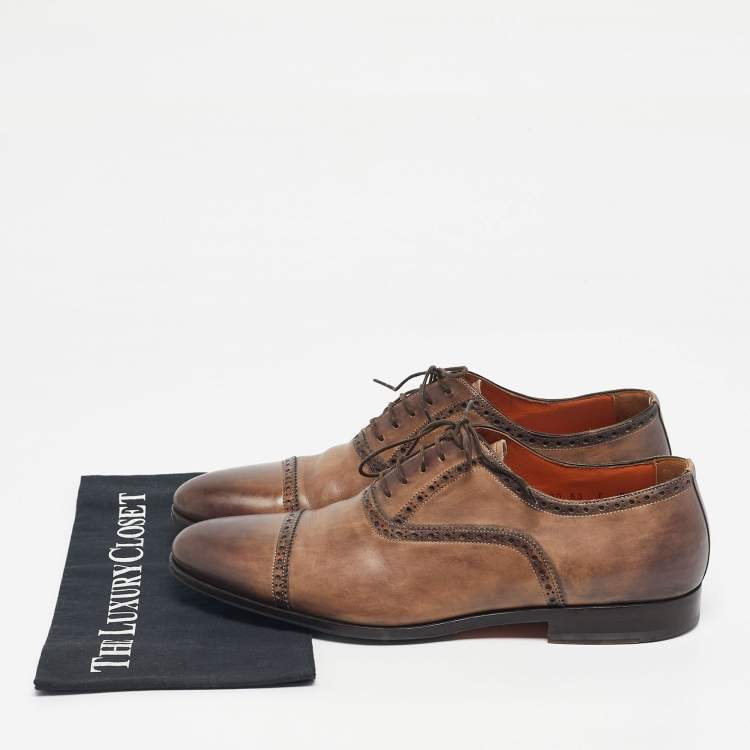Pre Owned Santoni Brown Leather Brogues  Lace Up Oxford Size 43