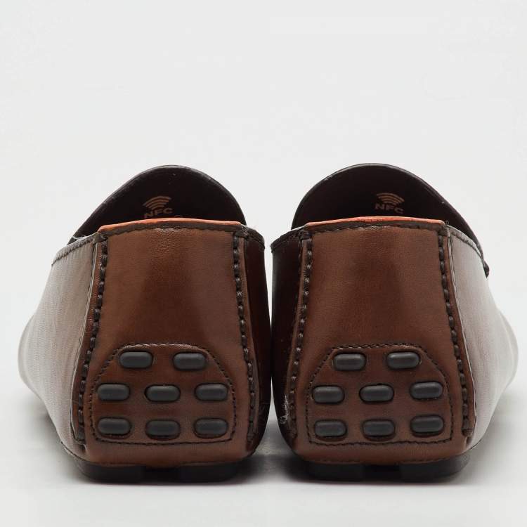 Pre Owned Santoni Dark Brown Leather Slip On Loafers Size 41