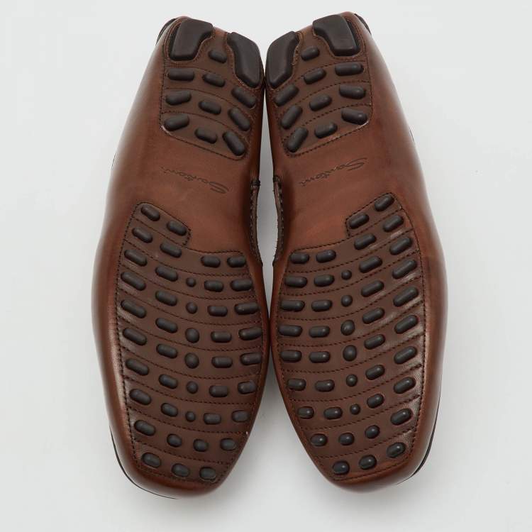 Pre Owned Santoni Dark Brown Leather Slip On Loafers Size 41